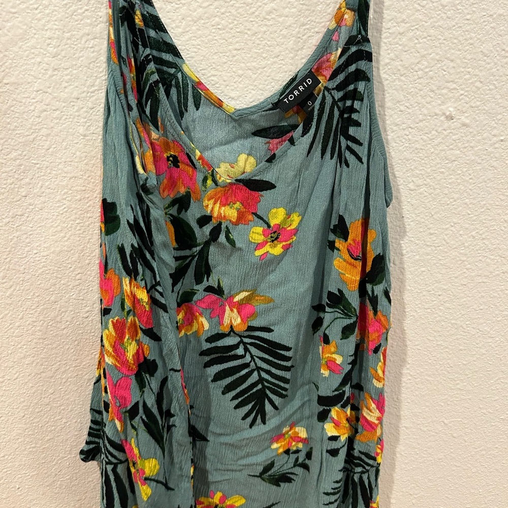 Torrid Floral Tank Top - Green and Pink